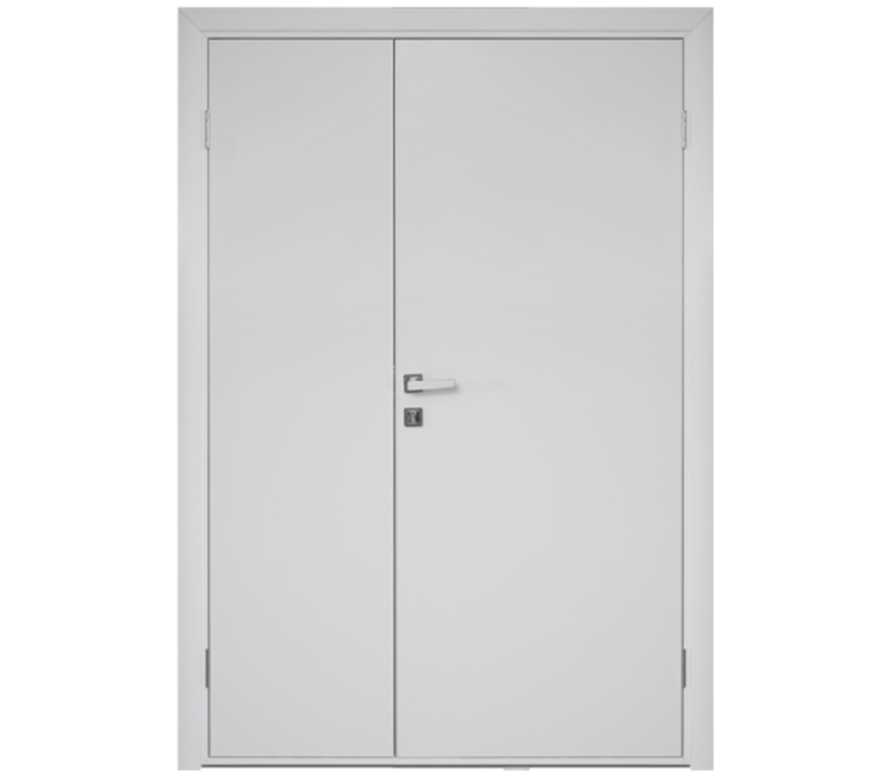 Влагостойкая дверь ПВХ EtaDoor глухая белая полуторастворчатая с алюминиевой кромкой