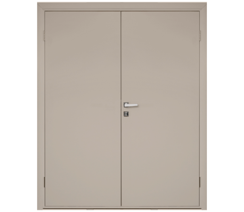 Влагостойкая дверь ПВХ EtaDoor глухая бежевая двухстворчатая с ПВХ кромкой