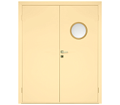 Влагостойкая дверь ПВХ EtaDoor с иллюминатором ванильная двухстворчатая с алюминиевой кромкой