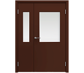 Влагостойкая дверь ПВХ EtaDoor с окном коричневая полуторастворчатая с алюминиевой кромкой
