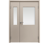 Влагостойкая дверь ПВХ EtaDoor с окном бежевая полуторастворчатая с алюминиевой кромкой