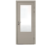 Влагостойкая дверь ПВХ EtaDoor с окном бежевая одностворчатая с ПВХ кромкой